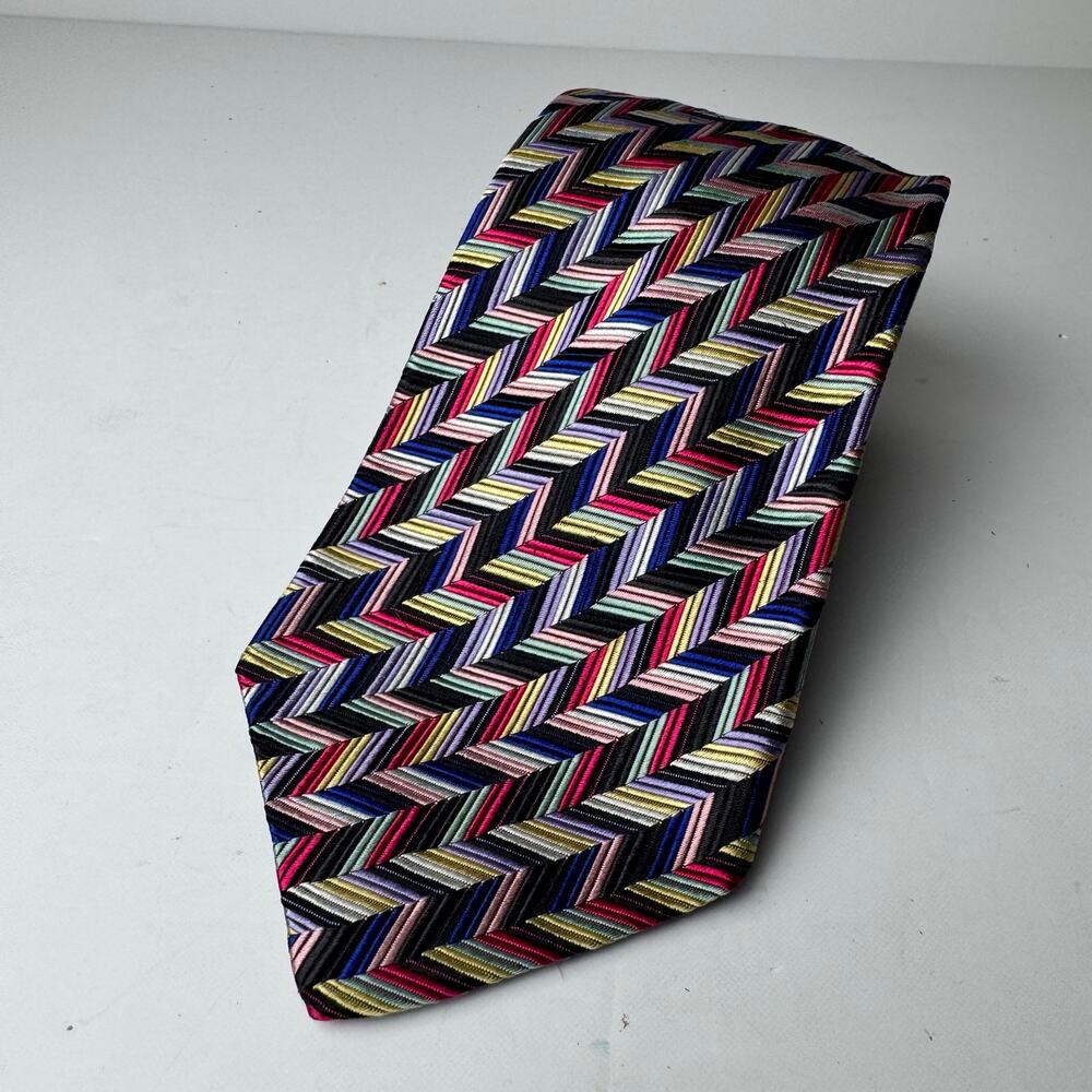 Duchamp London Silk Tie Handmade England Multicolor Herringbone Chevron Necktie